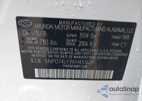 2019 Hyundai Elantra Se из США, поврежденный, VIN 5NPD74LF9KH451678